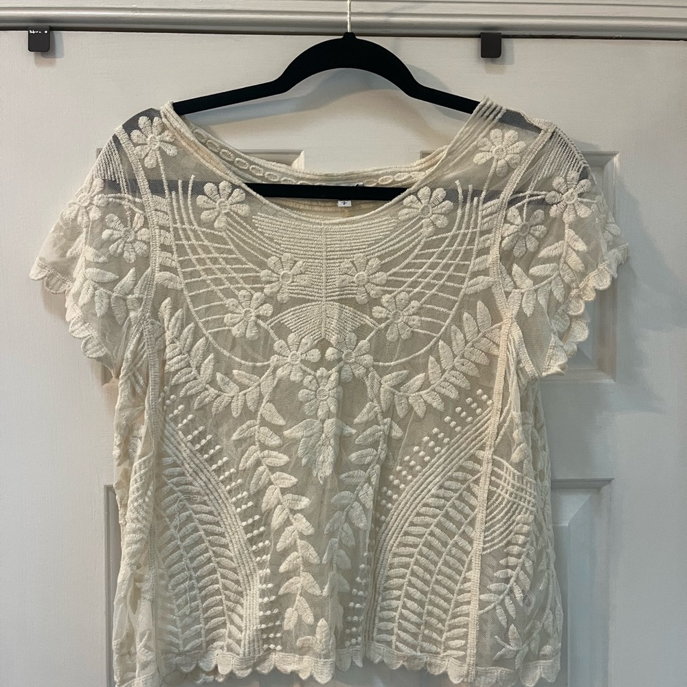 Express Cream Floral Lace Top